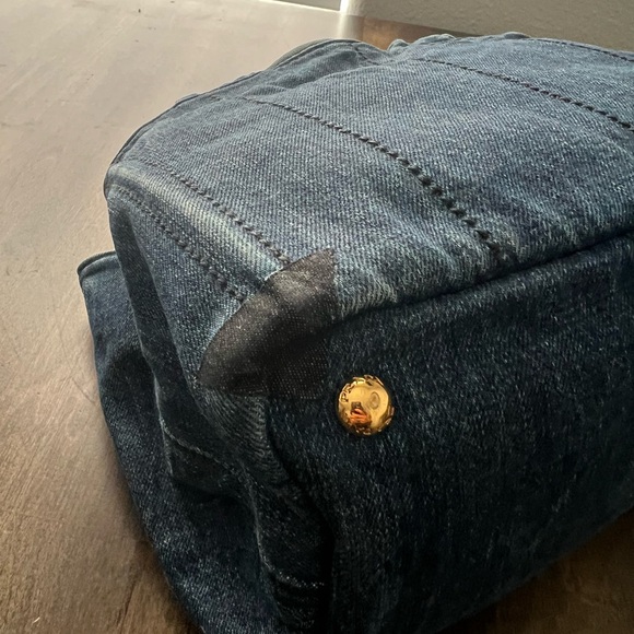 Low start-Prada Canapa Distressed Patch Denim Blue Handbag - Picture 13 of 14